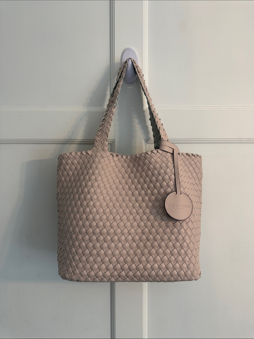 Ilse Jacobsen reversible braided woven Leather Tote Bag in Blush Pink and Silver